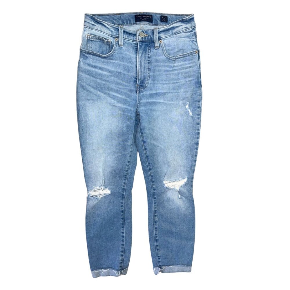 Blue Distressed Skinny Ankle Jeans Women Lucky Brand 4 / 27 Mid Rise